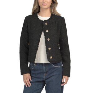 CYRUS Black Wool Blend Solid Textured Two Pocket Blazer